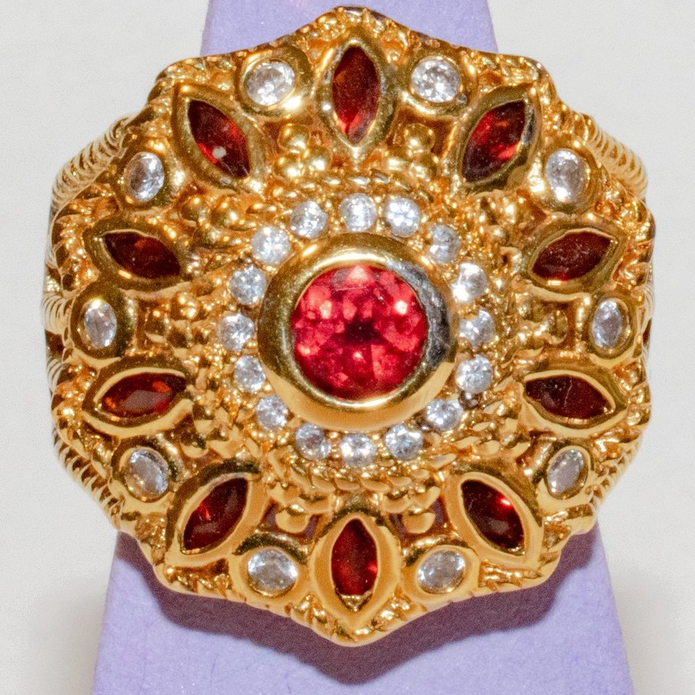 Garnet with White Topaz Accents Set in Gold Plated Sterling Silver Ring by UTC